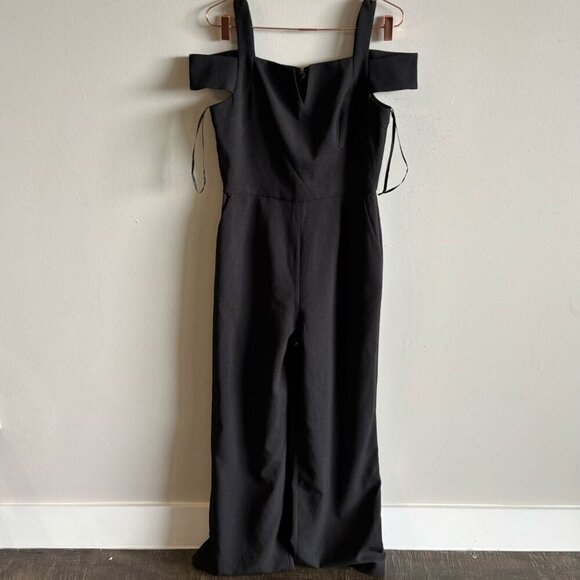 Tahari Women Off Shoulder Strap Back Zip Wide Leg Jump Suit Black Size 8 - Picture 8 of 16
